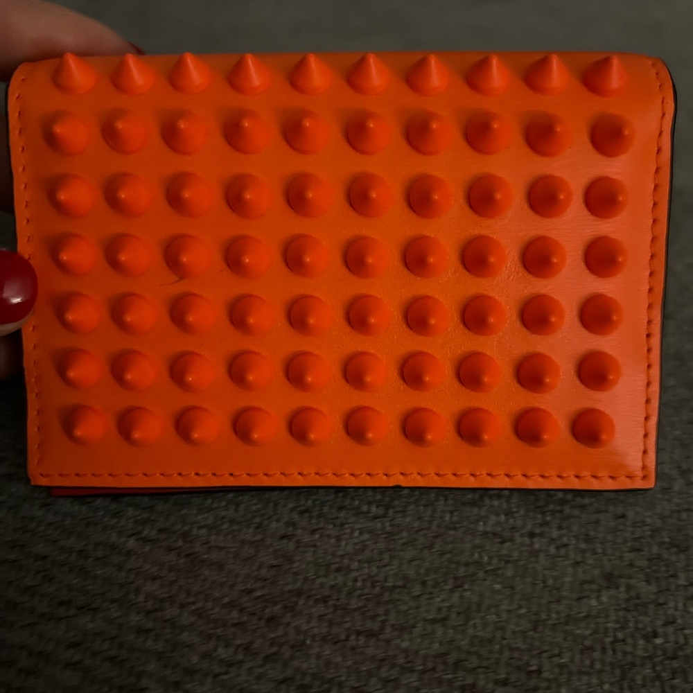 Orange Studded Christian Louboutin card Holder